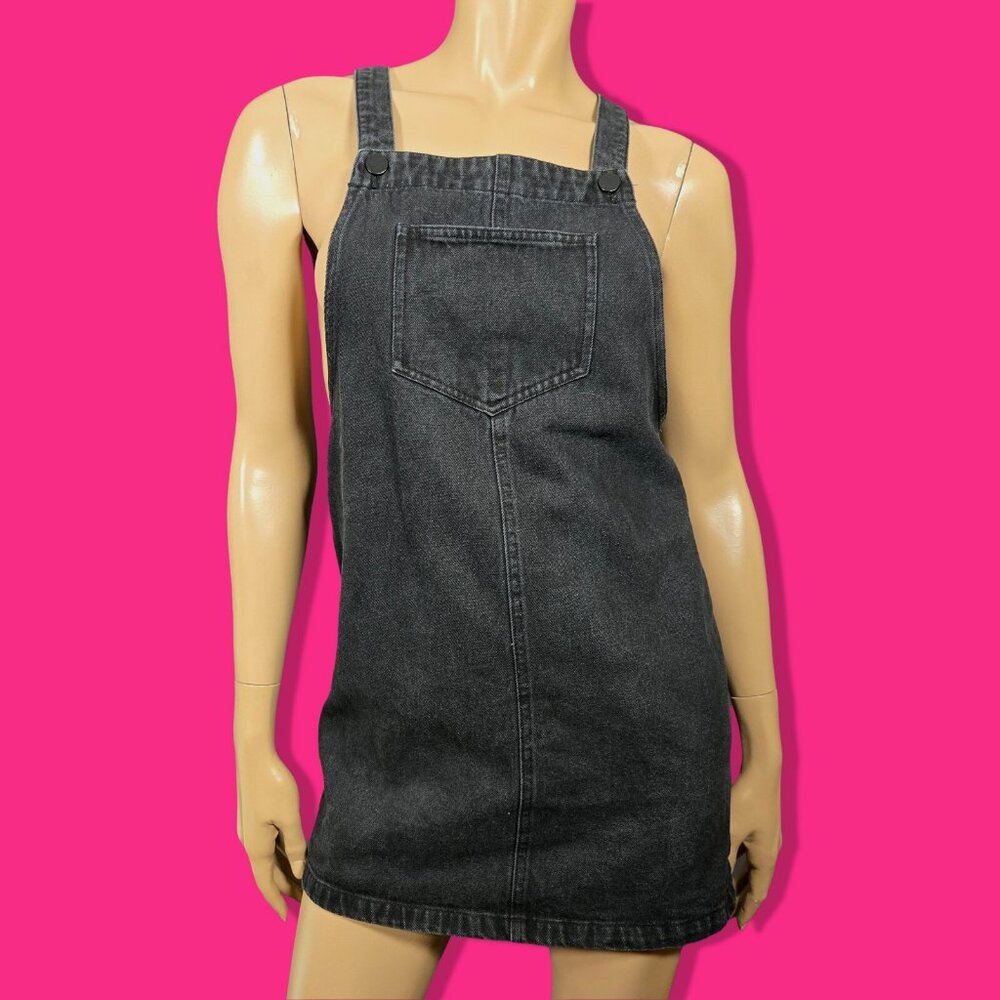 Y2K Black denim Mini Overall Dress Jumper Size XS Grunge Emo Indie Festival